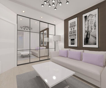 Фото № 1: Дизайн-проект однокомнатной квартиры 35.2  м² Стиль Минимализм для ЖК Московский