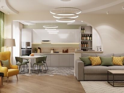 Фото № 1: Дизайн-проект трехкомнатной квартиры 86.95  м² Стиль Фьюжн для ЖК Московский