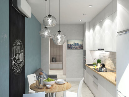 Фото № 1: Дизайн-проект трехкомнатной квартиры 93.39  м² Стиль Модернизм для ЖК Московский