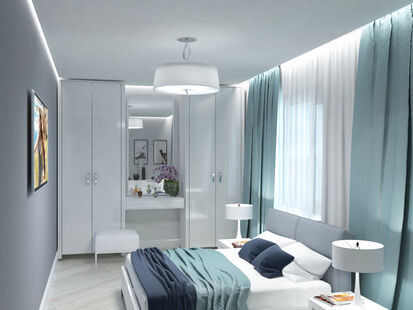 Фото № 2: Дизайн-проект трехкомнатной квартиры 93.39  м² Стиль Модернизм для ЖК Московский