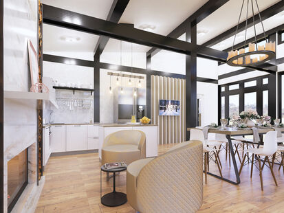 Фото № 3: Дизайн-проект квартиры-студии 74.83  м² Стиль Модернизм для гостевого дома