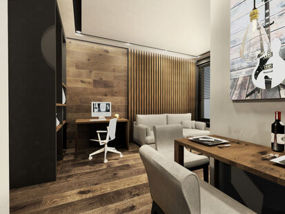 Фото № 1: Дизайн-проект однокомнатной квартиры 41.71  м² Стиль Минимализм для ЖК Перовский