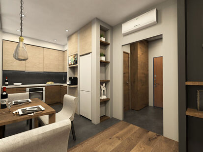 Фото № 2: Дизайн-проект однокомнатной квартиры 41.71  м² Стиль Минимализм для ЖК Перовский