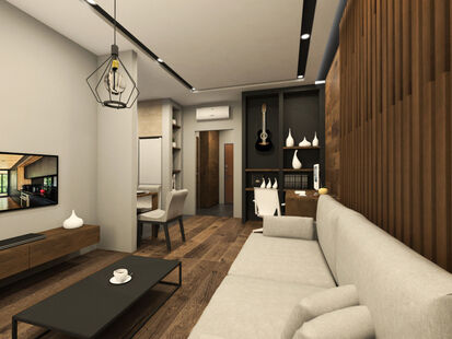 Фото № 4: Дизайн-проект однокомнатной квартиры 41.71  м² Стиль Минимализм для ЖК Перовский