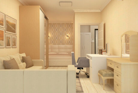 Фото № 1: Дизайн-проект однокомнатной квартиры 32.9  м² Стиль Контемпорари для ЖК Московский