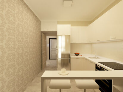 Фото № 3: Дизайн-проект однокомнатной квартиры 32.9  м² Стиль Контемпорари для ЖК Московский