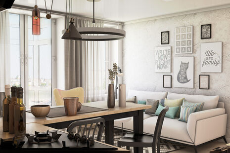 Фото № 1: Дизайн-проект однокомнатной квартиры 45.29  м² Стиль Модернизм для ЖК Отрада 2