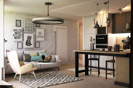 Фото № 2: Дизайн-проект однокомнатной квартиры 45.29  м² Стиль Модернизм для ЖК Отрада 2