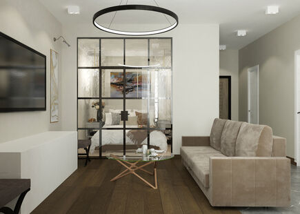 Фото № 1: Дизайн-проект однокомнатной квартиры 50.21  м² Стиль Модернизм для ЖК Московский