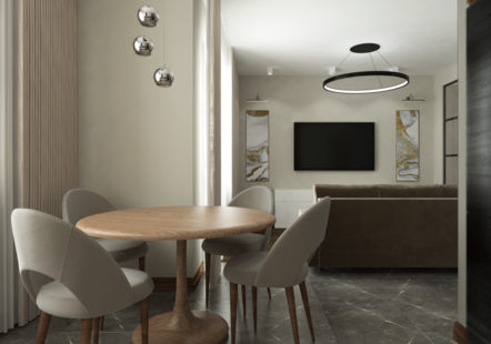 Фото № 5: Дизайн-проект однокомнатной квартиры 50.21  м² Стиль Модернизм для ЖК Московский