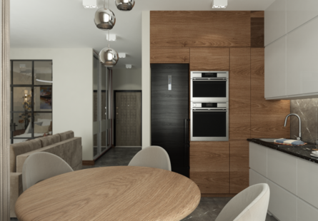 Фото № 4: Дизайн-проект однокомнатной квартиры 50.21  м² Стиль Модернизм для ЖК Московский