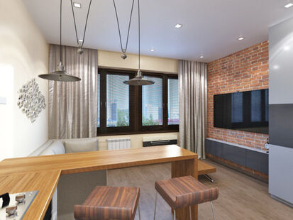 Фото № 1: Дизайн-проект квартиры-студии 28.02  м² Стиль Лофт для ЖК Московский