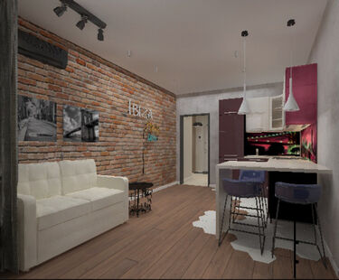 Фото № 1: Дизайн-проект однокомнатной квартиры 45.11  м² Стиль Лофт для ЖК Московский