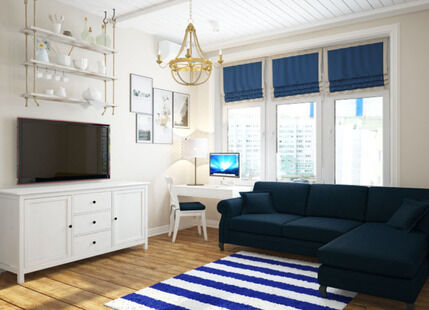 Фото № 1: Дизайн-проект однокомнатной квартиры 43.3  м² Средиземноморский стиль для ЖК Московский