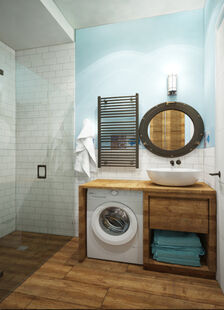 Фото № 2: Дизайн-проект однокомнатной квартиры 43.3  м² Средиземноморский стиль для ЖК Московский