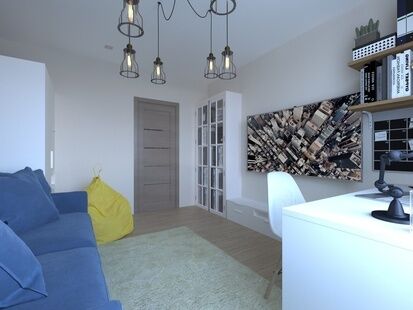 Фото № 4: Дизайн-проект двухкомнатной квартиры 59.55  м² Стиль Фьюжн для ЖК Московский