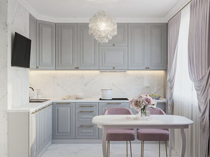 Фото № 1: Дизайн-проект кухни 9.7  м² Стиль Современная классика для ЖК Московский