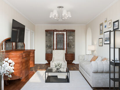 Фото № 2: Дизайн-проект зала 18.9  м² Стиль Современная классика для ЖК Московский