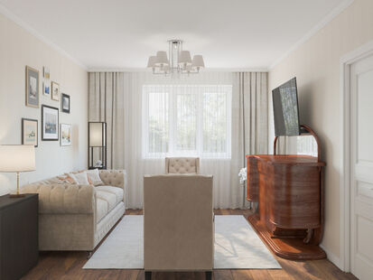 Фото № 3: Дизайн-проект зала 18.9  м² Стиль Современная классика для ЖК Московский