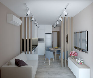 Фото № 3: Дизайн-проект однокомнатной квартиры 48.66  м² Стиль Минимализм для ЖК Московский