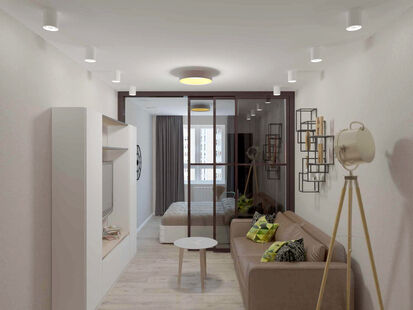 Фото № 2: Дизайн-проект однокомнатной квартиры 48.66  м² Стиль Минимализм для ЖК Московский