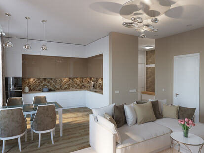 Фото № 1: Дизайн-проект трехкомнатной квартиры 79.46  м² Стиль Модернизм для ЖК Московский