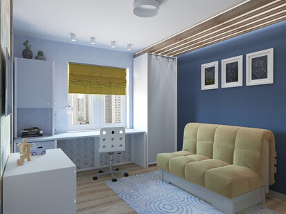 Фото № 4: Дизайн-проект двухкомнатной квартиры 61.2  м² Стиль Фьюжн для ЖК Московский