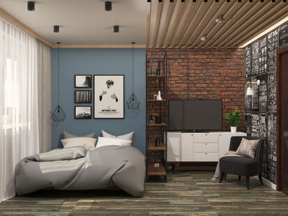 Фото № 1: Дизайн-проект спальни 6.8  м² Стиль Лофт для ЖК Московский