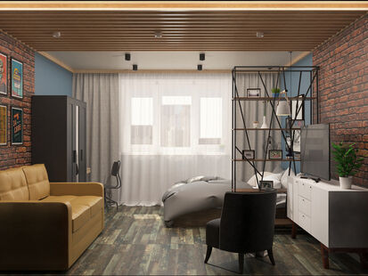 Фото № 4: Дизайн-проект спальни 6.8  м² Стиль Лофт для ЖК Московский