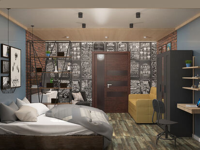 Фото № 2: Дизайн-проект спальни 6.8  м² Стиль Лофт для ЖК Московский