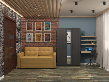 Фото № 3: Дизайн-проект спальни 6.8  м² Стиль Лофт для ЖК Московский