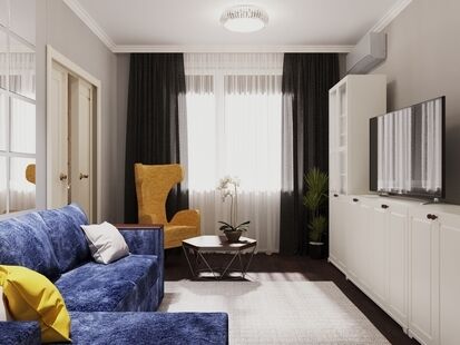 Фото № 3: Дизайн-проект двухкомнатной квартиры 68.28  м² Стиль Фьюжн для ЖК Московский