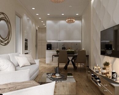 Фото № 3: Дизайн-проект трехкомнатной квартиры 63.4  м² Стиль Модернизм для ЖК Московский