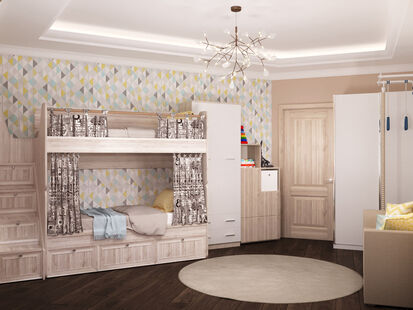 Фото № 2: Дизайн-проект детской 17.8  м² Стиль Контемпорари для ЖК Московский