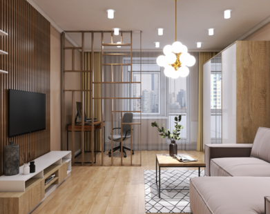 Фото № 5: Дизайн-проект трехкомнатной квартиры 89.23  м² Стиль Фьюжн для ЖК Московский