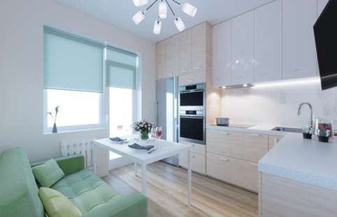 Фото № 1: Дизайн-проект кухни 9.3  м² Стиль Минимализм для ЖК Московский