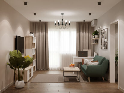 Фото № 4: Дизайн-проект однокомнатной квартиры 35.2  м² Стиль Скандинавский для ЖК Московский