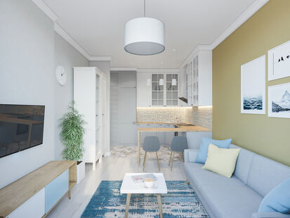 Фото № 1: Дизайн-проект однокомнатной квартиры 44.8  м² стиль Скандинавский для ЖК Московский