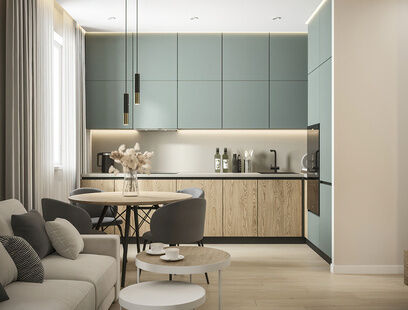 Фото № 3: Дизайн-проект однокомнатной квартиры 47.41  м² Стиль Эклектика для ЖК Московский