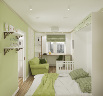 Фото № 6: Дизайн-проект однокомнатной квартиры 35.54  м² Стиль Прованс для ЖК Московский