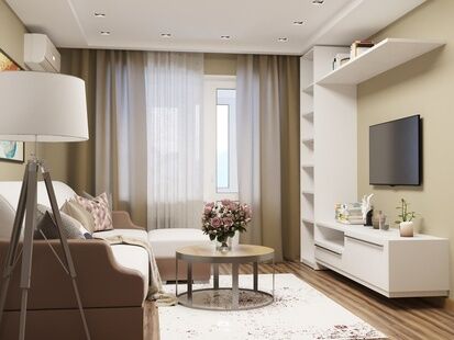 Фото № 1: Дизайн-проект однокомнатной квартиры 41.0  м² Стиль Модернизм для ЖК Московский