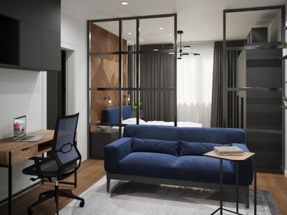 Фото № 1: Дизайн-проект однокомнатной квартиры 41.47  м² Стиль Модернизм для ЖК Московский