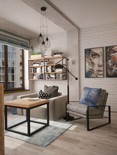 Фото № 1: Дизайн-проект однокомнатной квартиры 32.79  м² Скандинавский стиль для ЖК Московский