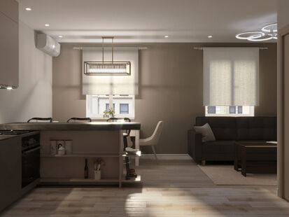 Фото № 1: Дизайн-проект трехкомнатной квартиры 107.2  м² Стиль Модернизм для ЖК Московский