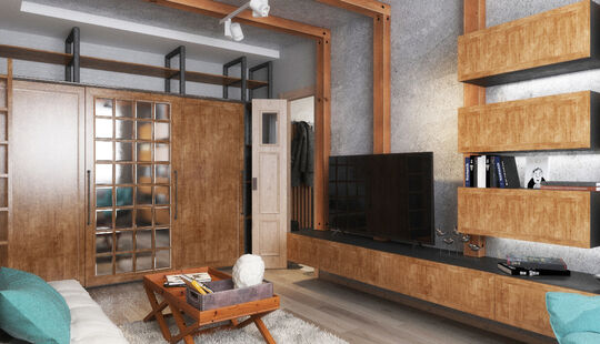 Фото № 4: Дизайн-проект двухкомнатной квартиры 52.4  м² Стиль Фьюжн для ЖК Московский