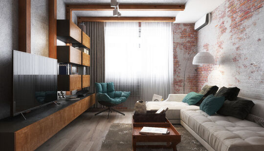 Фото № 2: Дизайн-проект двухкомнатной квартиры 52.4  м² Стиль Фьюжн для ЖК Московский