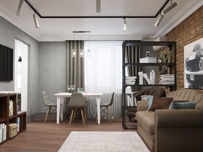 Фото № 1: Дизайн-проект однокомнатной квартиры 34.7  м² Стиль Лофт для ЖК Московский