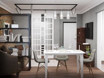 Фото № 6: Дизайн-проект однокомнатной квартиры 34.7  м² Стиль Лофт для ЖК Московский