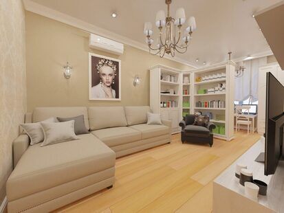 Фото № 1: Дизайн-проект однокомнатной квартиры 48.7  м² стиль Современная классика выполнен для ЖК Московский