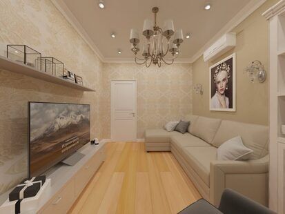 Фото № 2: Дизайн-проект однокомнатной квартиры 48.7  м² стиль Современная классика выполнен для ЖК Московский